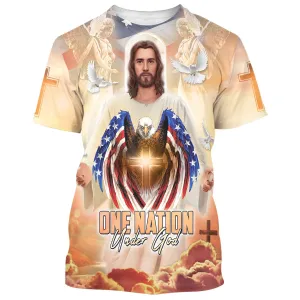One Nation Under God Jesus Eagle American 3d All Over Print Shirt - Christian 3d Shirts For Men Women