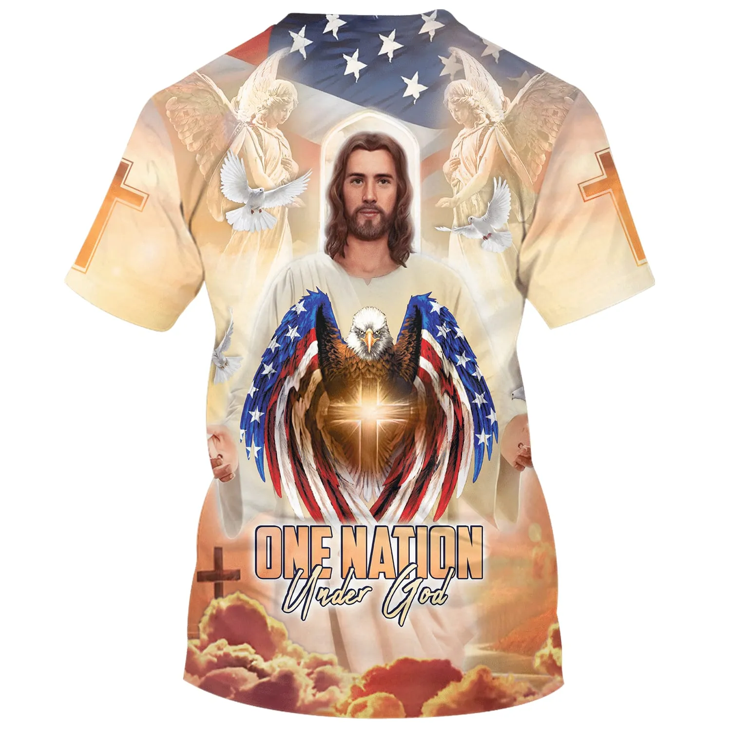 One Nation Under God Jesus Eagle American 3d All Over Print Shirt - Christian 3d Shirts For Men Women