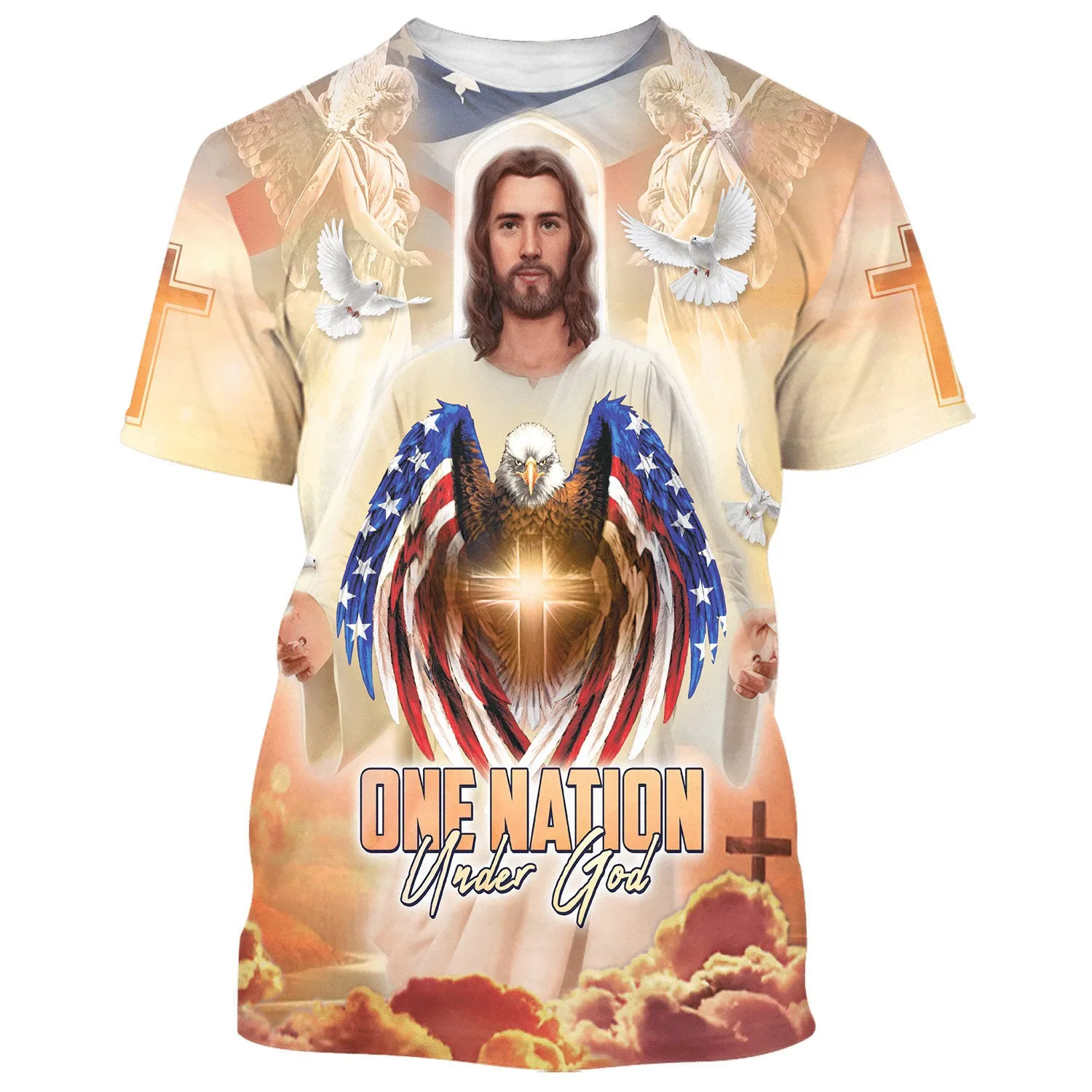 One Nation Under God Jesus Eagle American 3d All Over Print Shirt - Christian 3d Shirts For Men Women