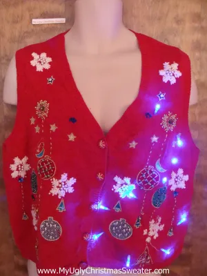 Ornaments and Snowflakes Light Up Ugly Xmas Sweater Vest