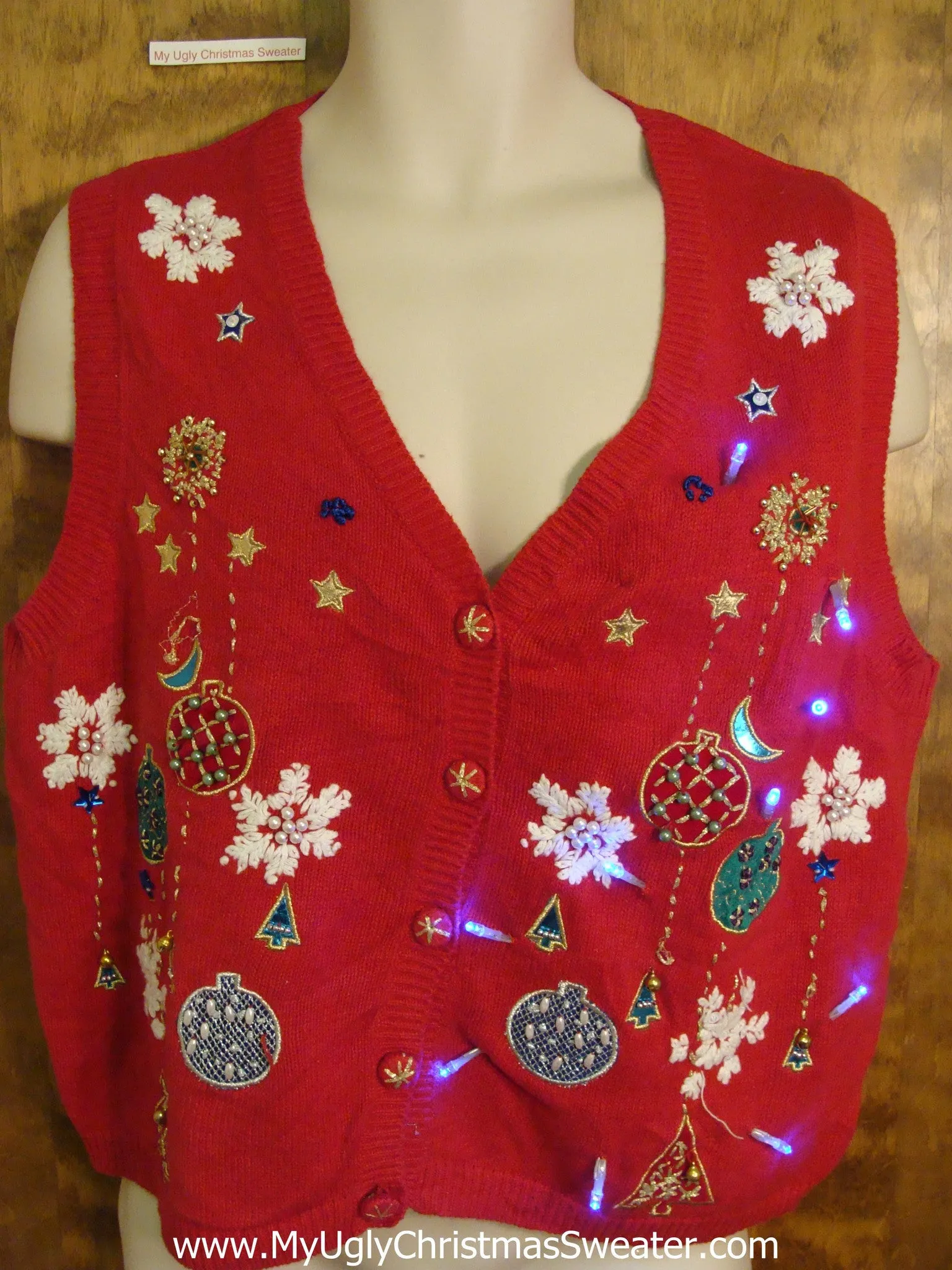 Ornaments and Snowflakes Light Up Ugly Xmas Sweater Vest