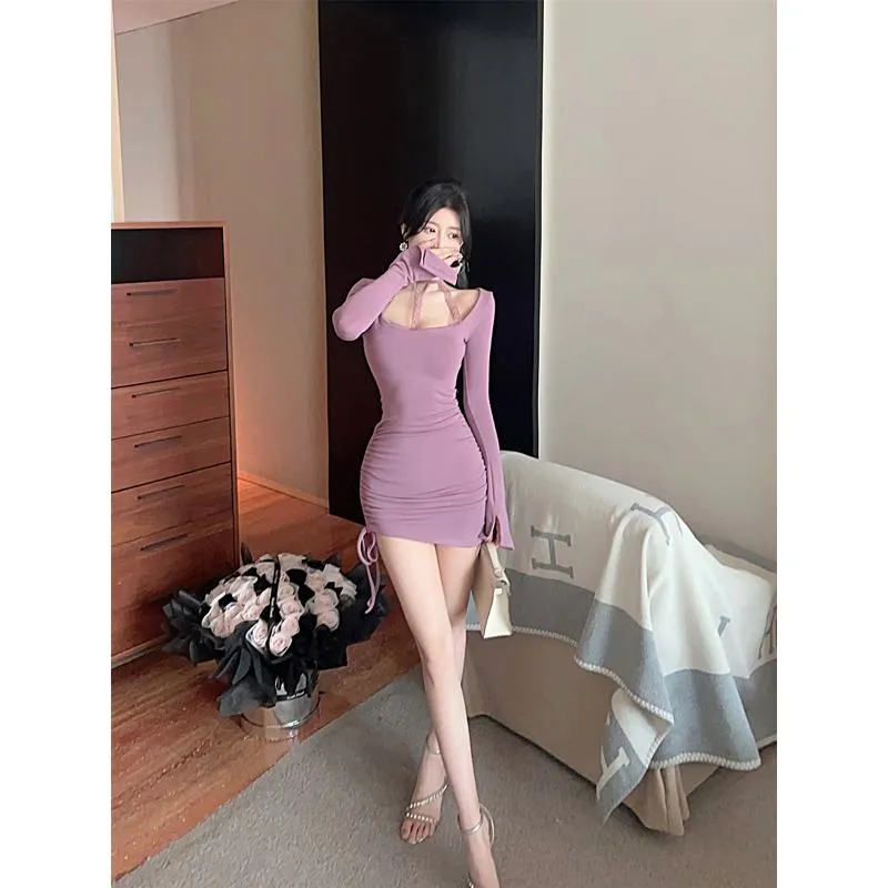 Patchwork Lace Solid Drawstring Halter Dress
