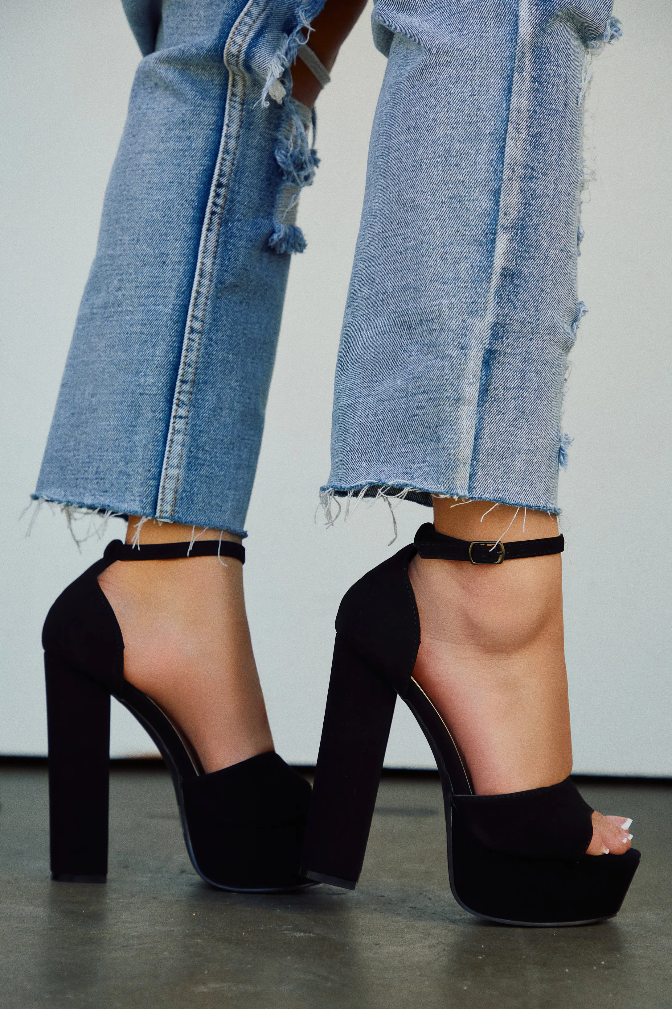 Penelope Platform Block High Heels - Black