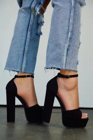 Penelope Platform Block High Heels - Black