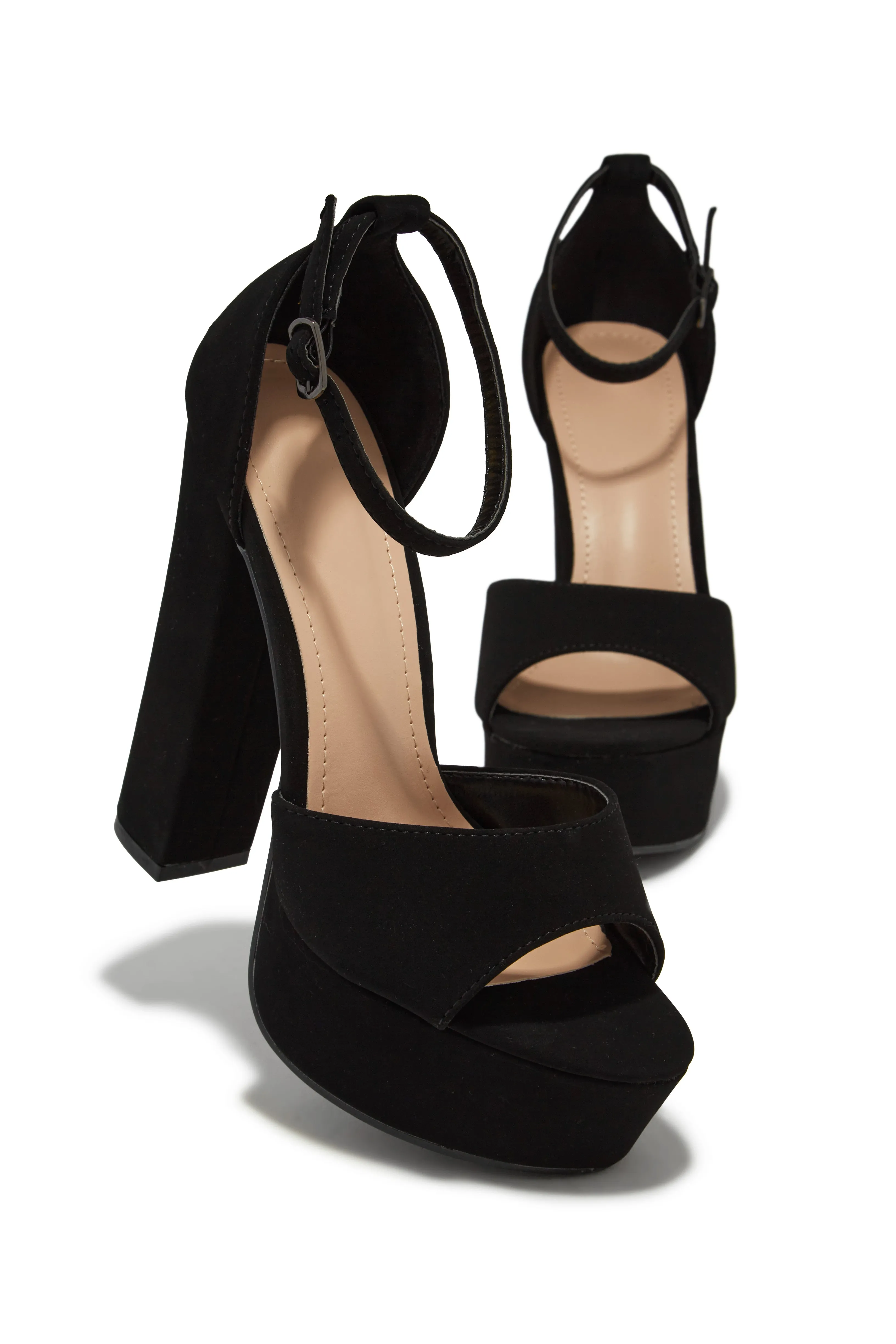 Penelope Platform Block High Heels - Black