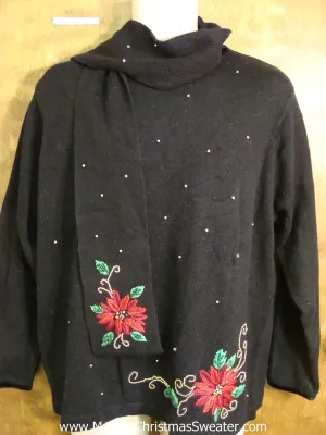 Poinsettias Ugliest Christmas Sweater with Scarf