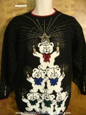 Polar Bear Pyramid Tree with candles Ugliest Christmas Sweater