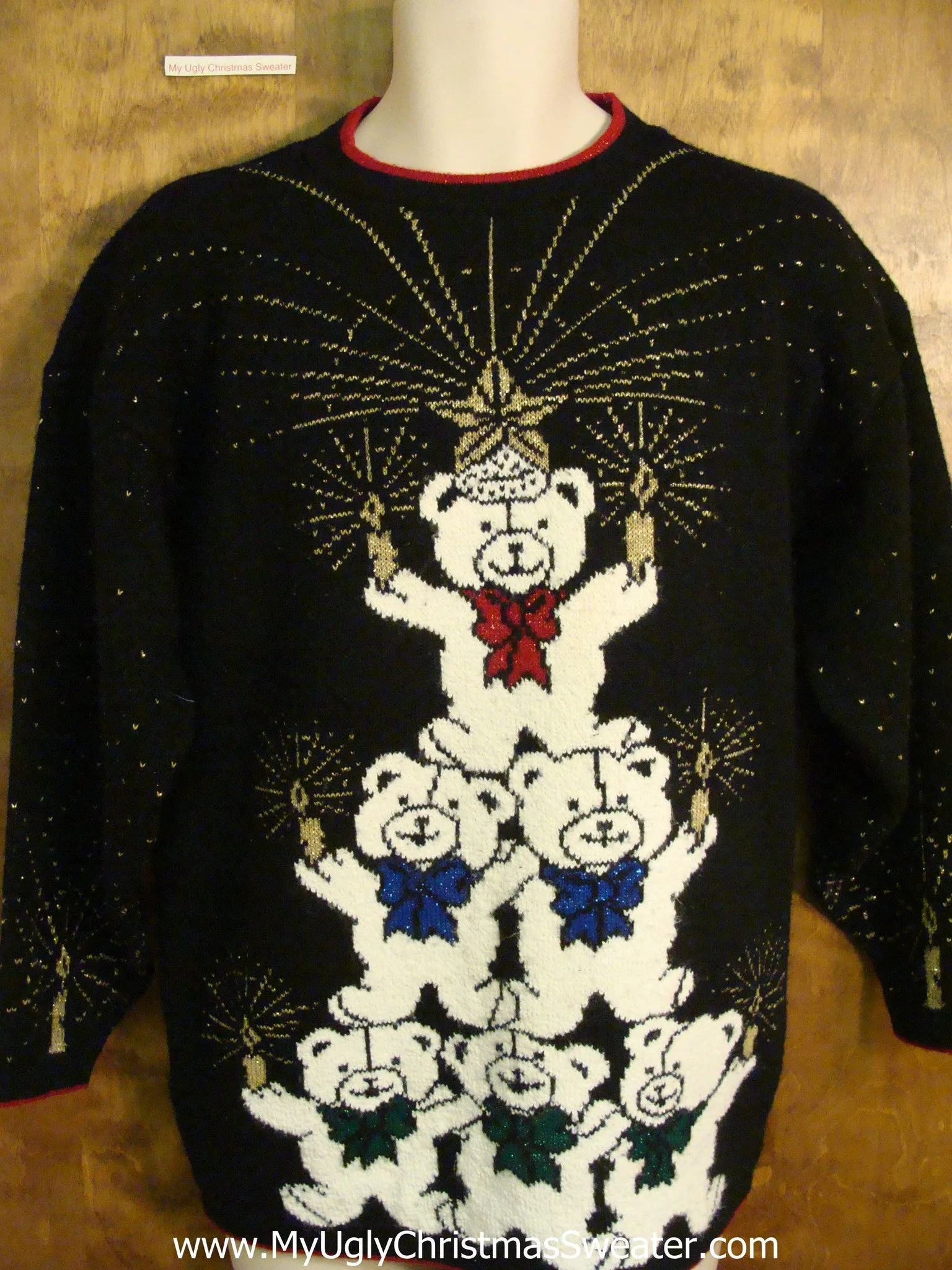 Polar Bear Pyramid Tree with candles Ugliest Christmas Sweater