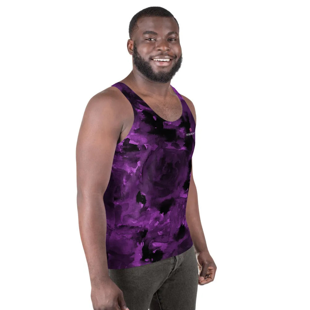 Purple Abstract Unisex Tank Top, Floral Rose Print Men's or Women's Premium Tanks-Made in USA/EU