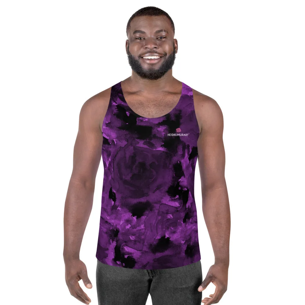 Purple Abstract Unisex Tank Top, Floral Rose Print Men's or Women's Premium Tanks-Made in USA/EU