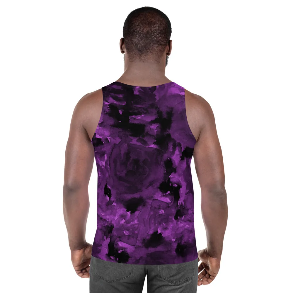 Purple Abstract Unisex Tank Top, Floral Rose Print Men's or Women's Premium Tanks-Made in USA/EU
