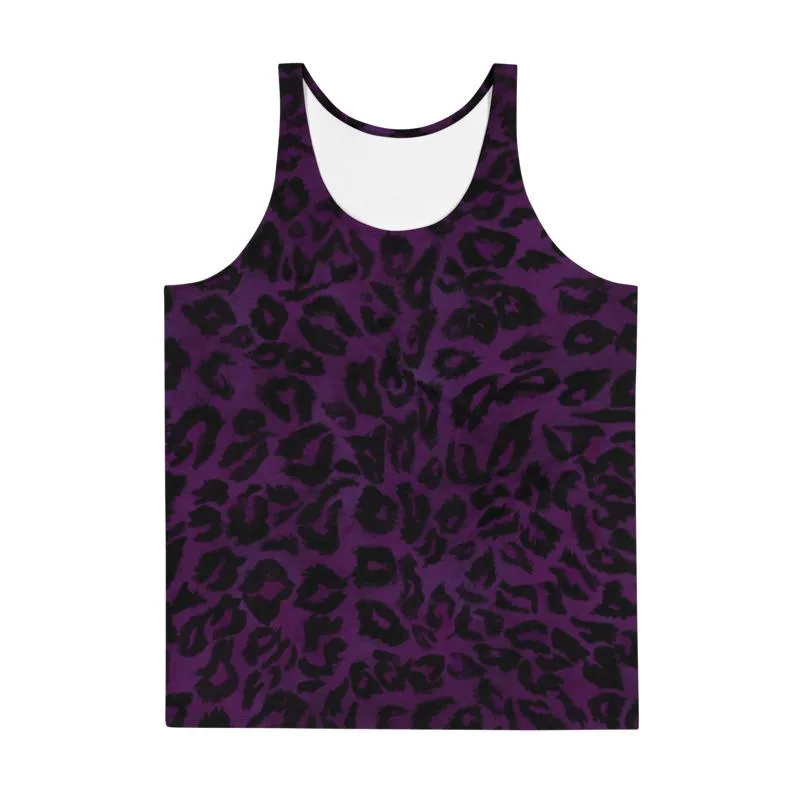 Purple Leopard Tank Top, Animal Print Men's/ Women's Unisex Tank Top- Made in USA/EU