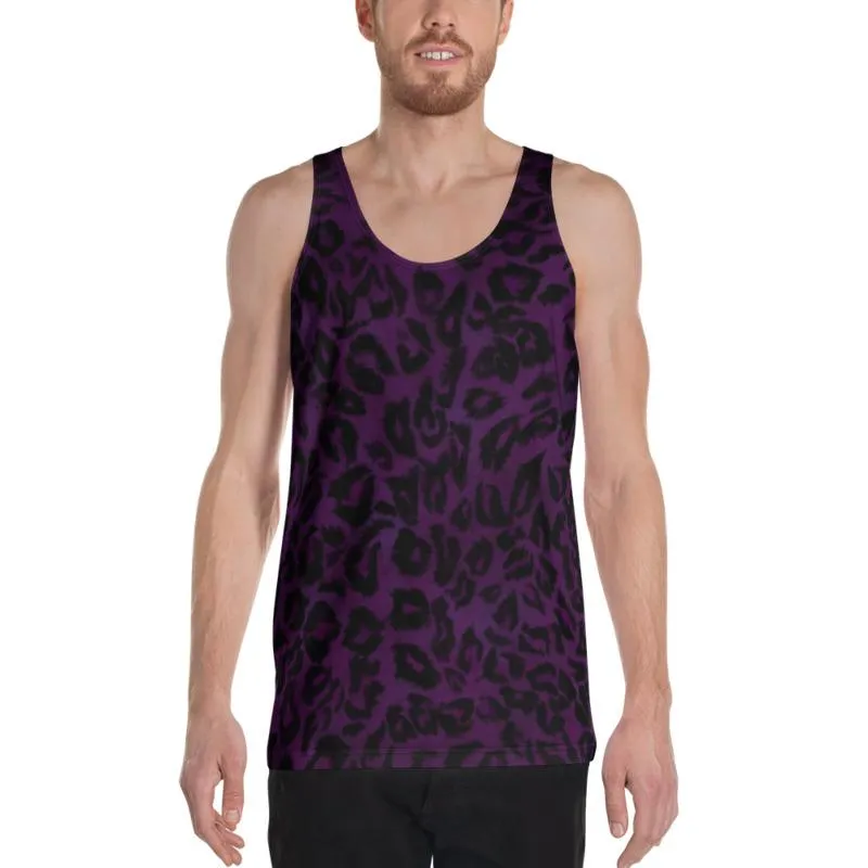 Purple Leopard Tank Top, Animal Print Men's/ Women's Unisex Tank Top- Made in USA/EU