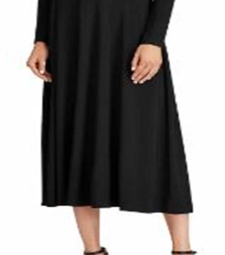 Ralph Lauren Women's Long Sleeve Tea Length Trapeze Formal Dress Black Size 6
