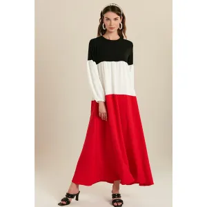 Red Color Block Long Dress
