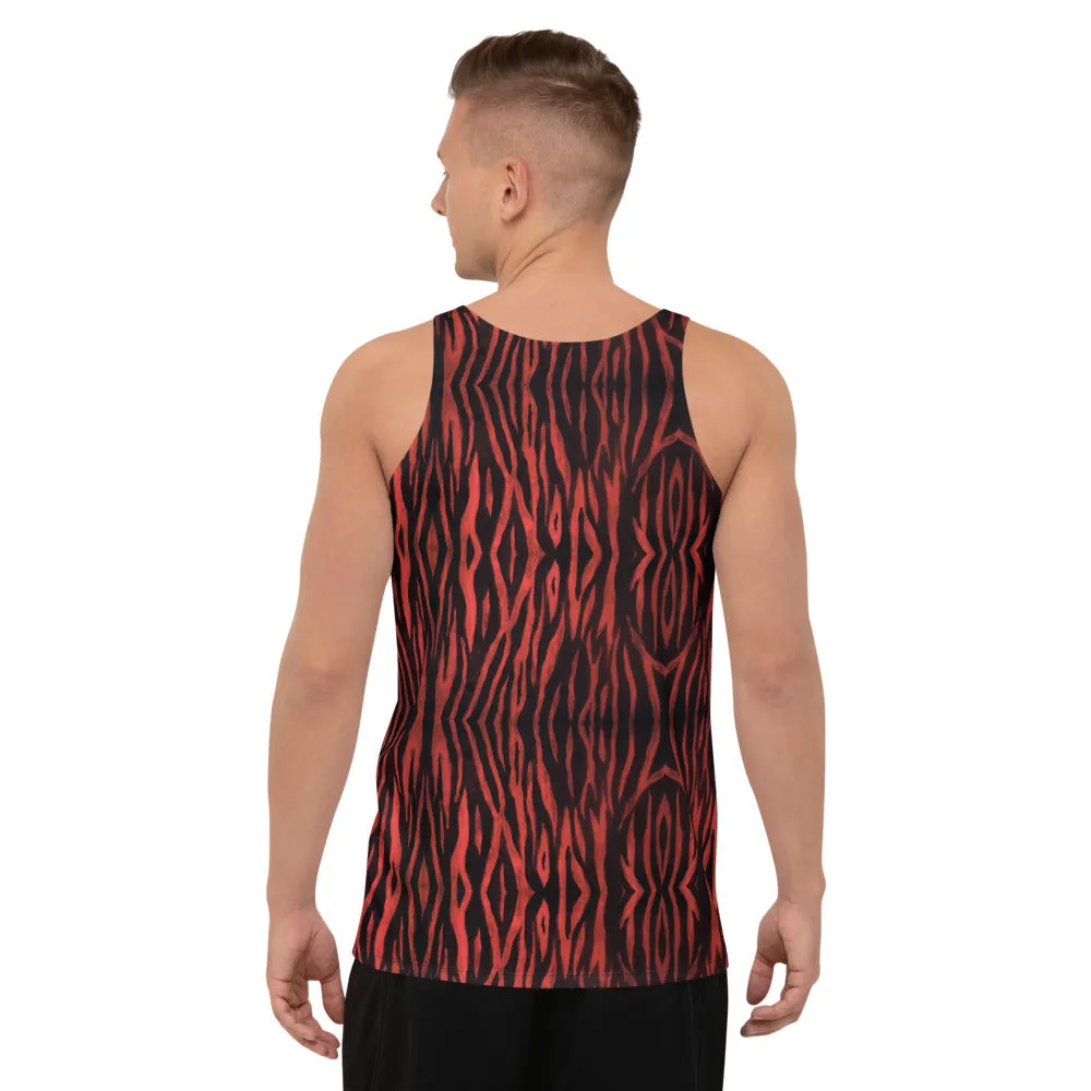 Red Tiger Striped Tank Top, Tiger Stripes Animal Print Unisex Tanks For Men & Women-Made in USA/EU
