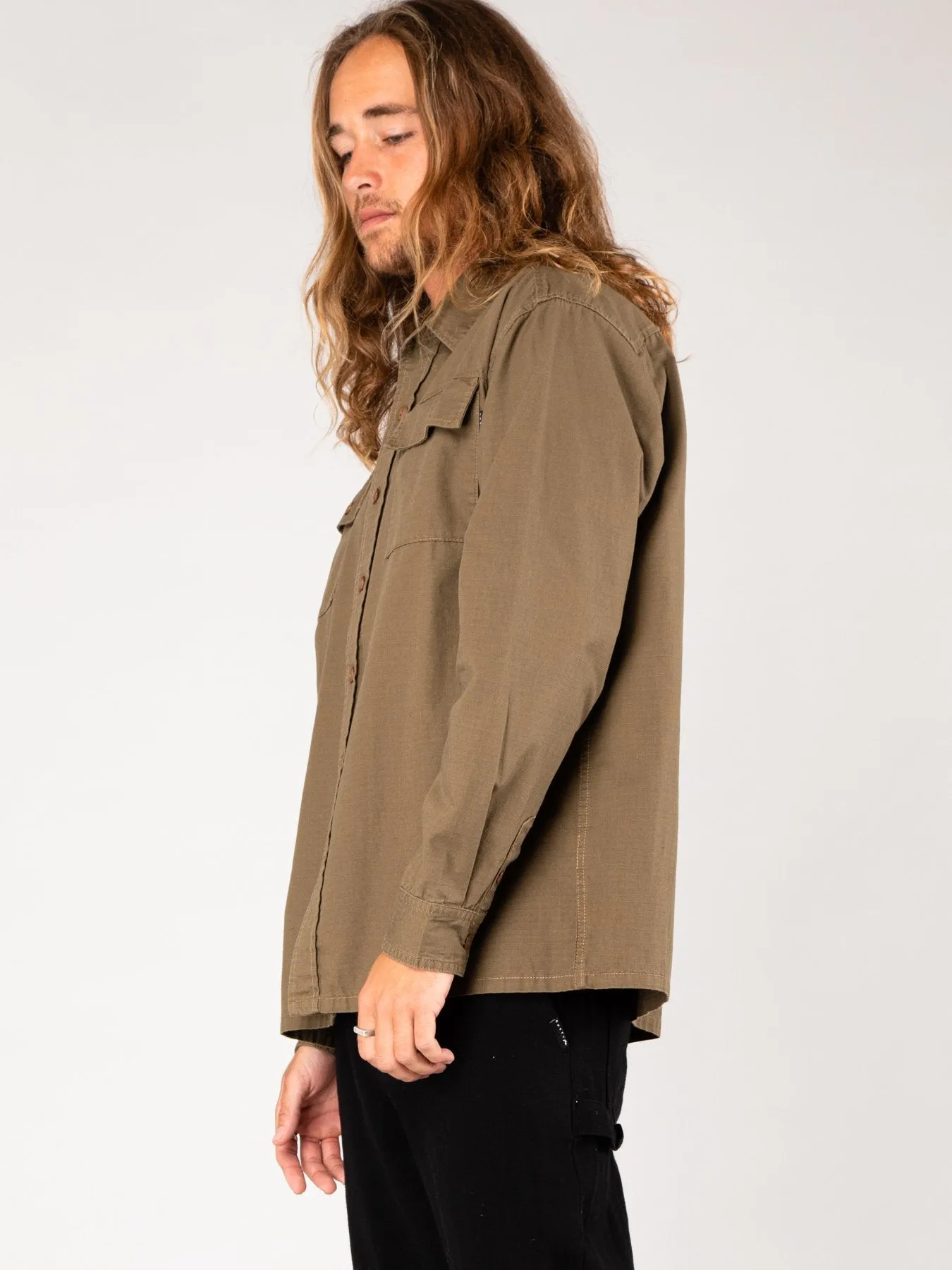 Ripped Off Long Sleeve Overshirt - Rifle Green