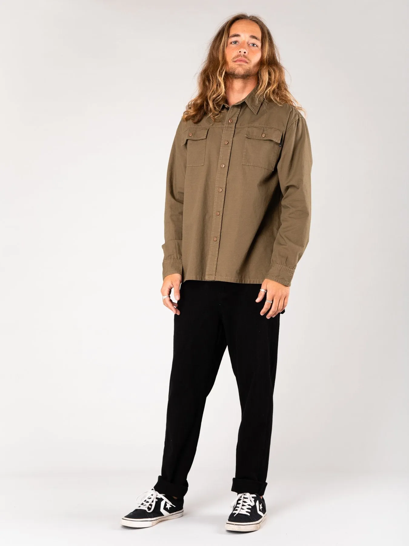 Ripped Off Long Sleeve Overshirt - Rifle Green