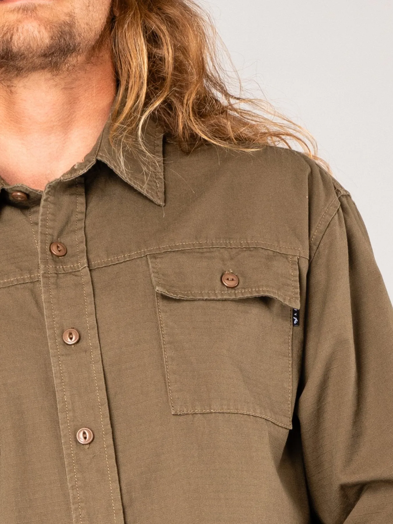 Ripped Off Long Sleeve Overshirt - Rifle Green