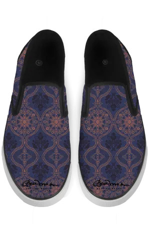 Sargasso Blue and Mellow Rose Morrocan Damask Slip On Sneakers