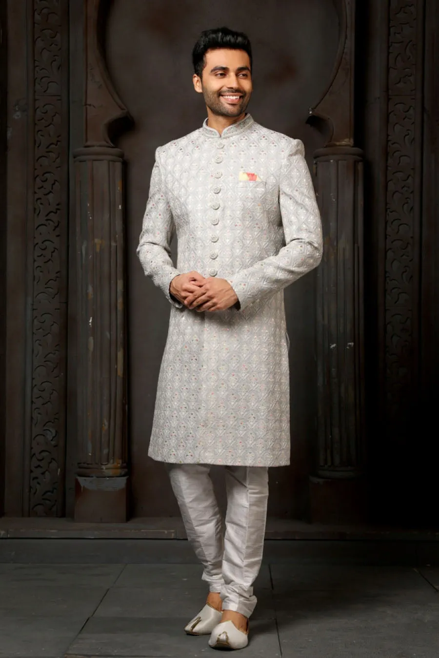 Silver Self Work Sherwani