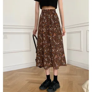 Slimming Midi High-Waisted Floral Print Mesh Skirt