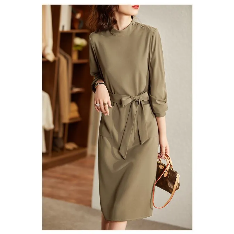 Slimming Versatile Retro Anti-Aging Half-High Collar Dress