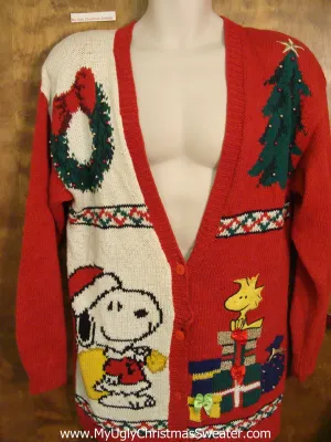 Snoopy Best 80s Ugly Christmas Sweater Cardigan