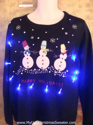 Snowman Triplets Light Up Ugly Xmas Sweater