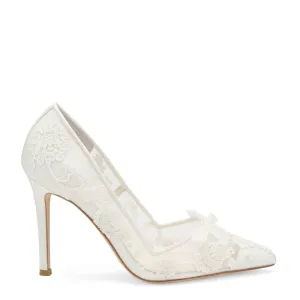 Sophia - White Flower Wedding Shoes Lace Heels