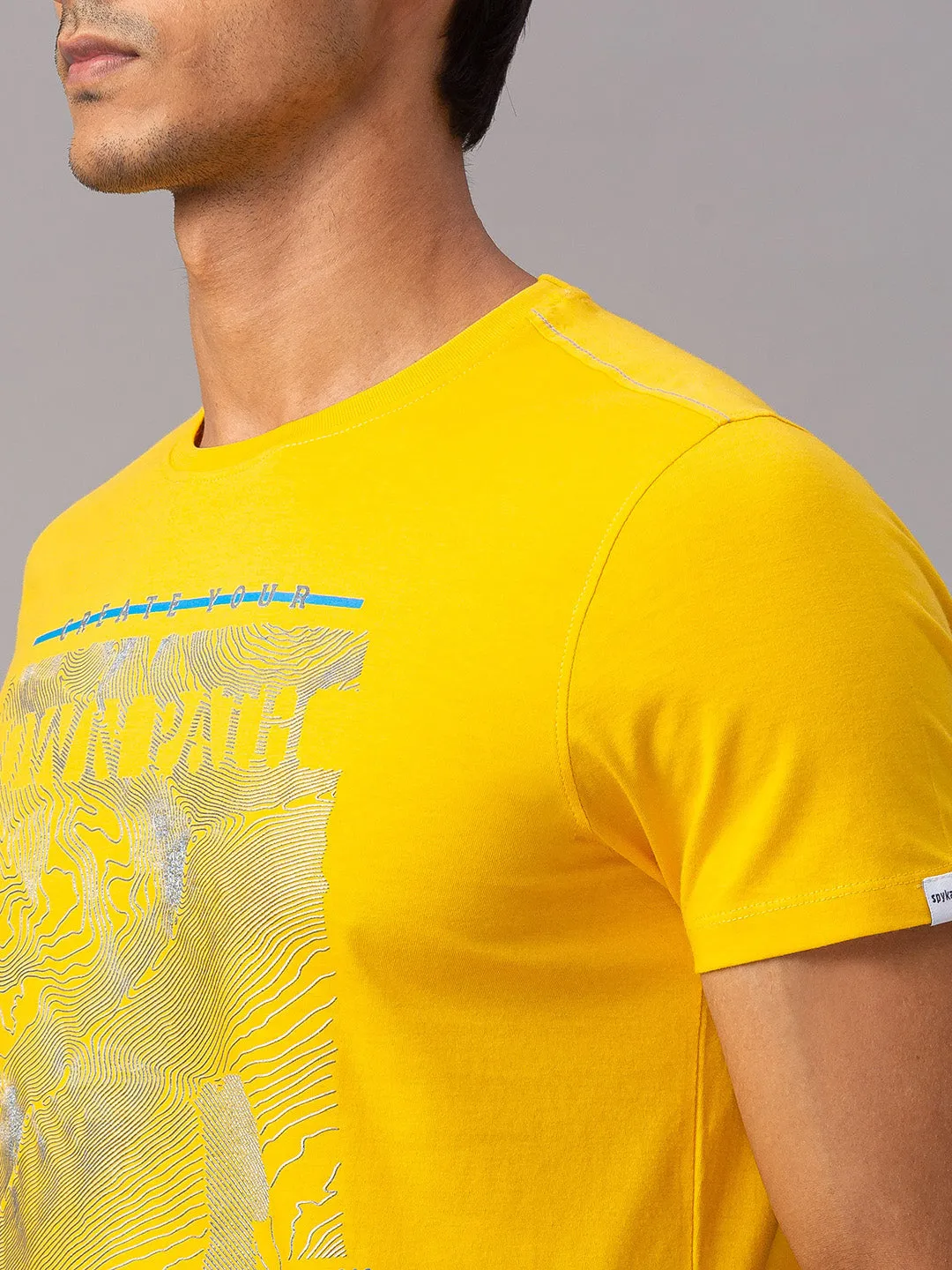 Spykar Men Yellow Cotton Slim Fit Round Neck T-Shirt
