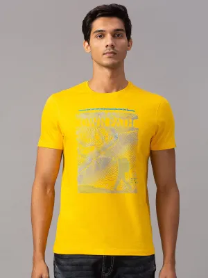 Spykar Men Yellow Cotton Slim Fit Round Neck T-Shirt