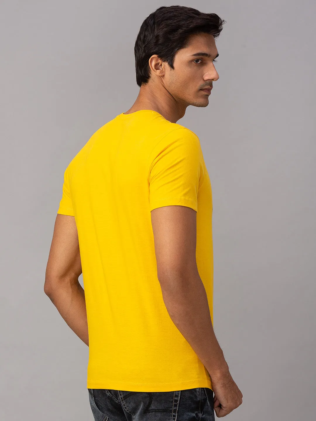 Spykar Men Yellow Cotton Slim Fit Round Neck T-Shirt