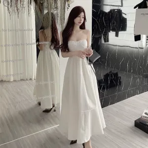 Strapless Cinched Waist Pit Strip Fluffy Skirt A-Line Dress