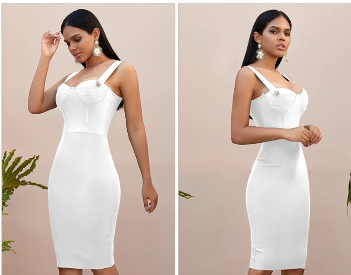 Stylish Sleeveless Strap Design Bandage Bodycon Dresses For Women