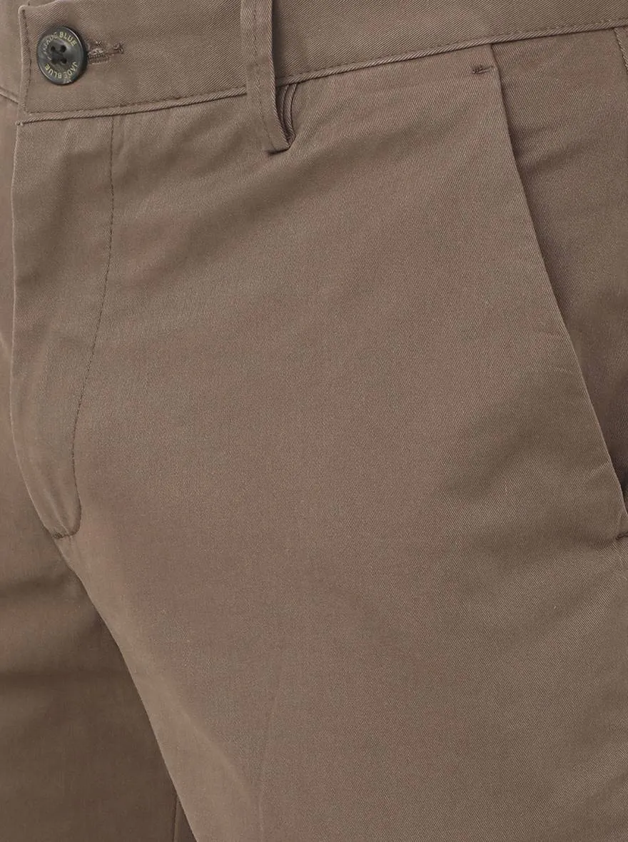 Taupe Brown Solid Uno Fit Casual Trouser | JadeBlue