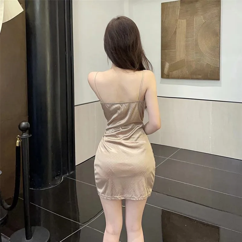 Tight-Fitting Cami Beaded Chic Solid Hip-Hugging Dress