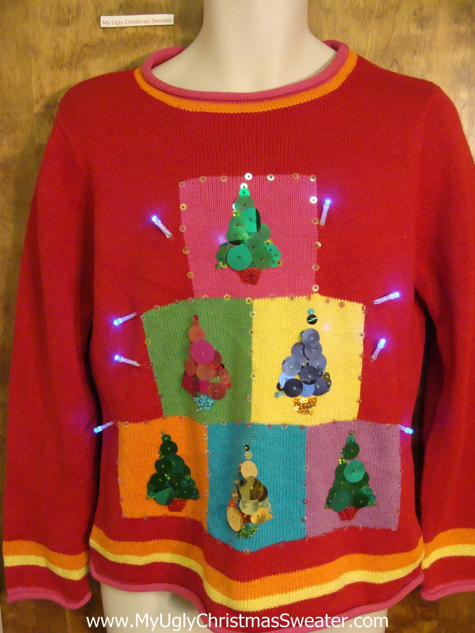 Tree Pyramid of Color Light Up Ugly Xmas Sweater