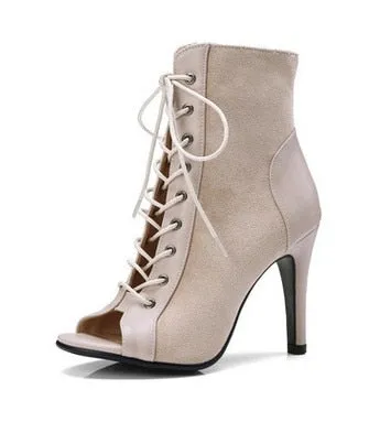 Trendy Open Toe Comfortable High Heel Lace-Up Ankle Boots