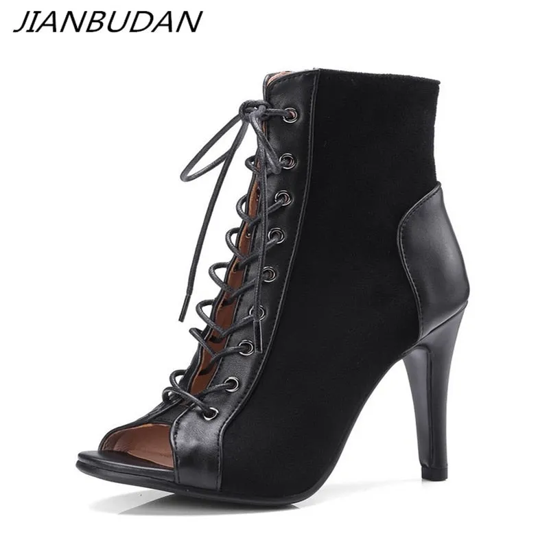 Trendy Open Toe Comfortable High Heel Lace-Up Ankle Boots