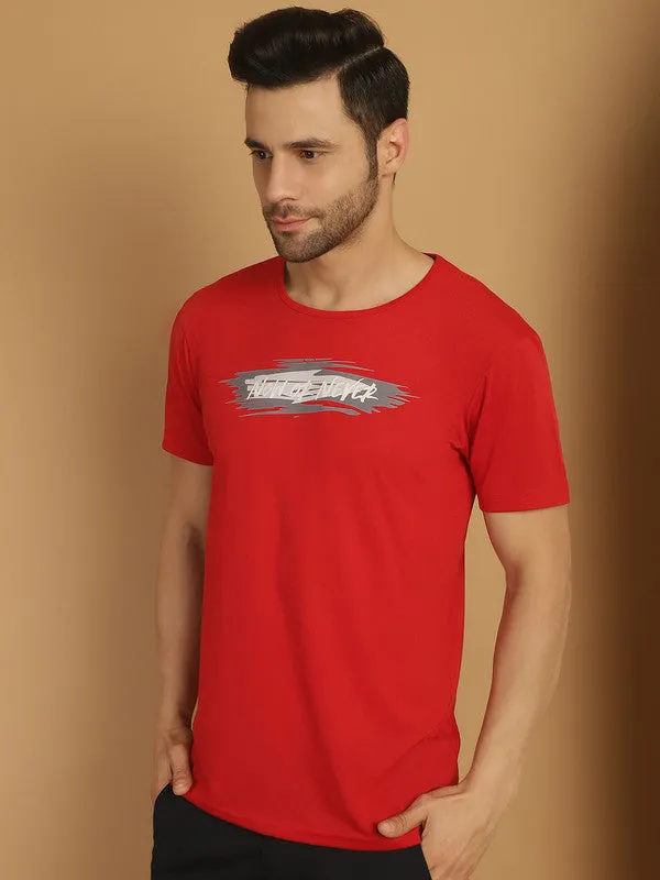 Vimal Jonney Printed Red Round Neck Cotton Half sleeves Tshirt For Men