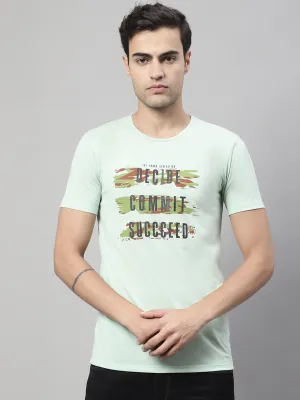 Vimal Jonney Round Neck Cotton Printed Light Green T-Shirt for Men
