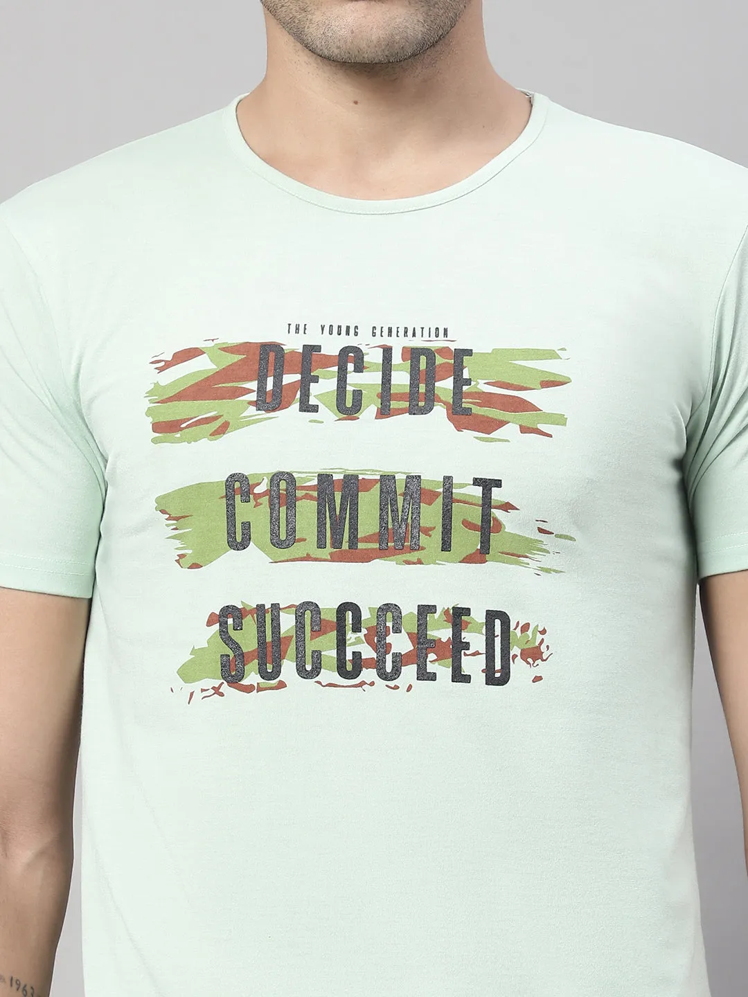 Vimal Jonney Round Neck Cotton Printed Light Green T-Shirt for Men
