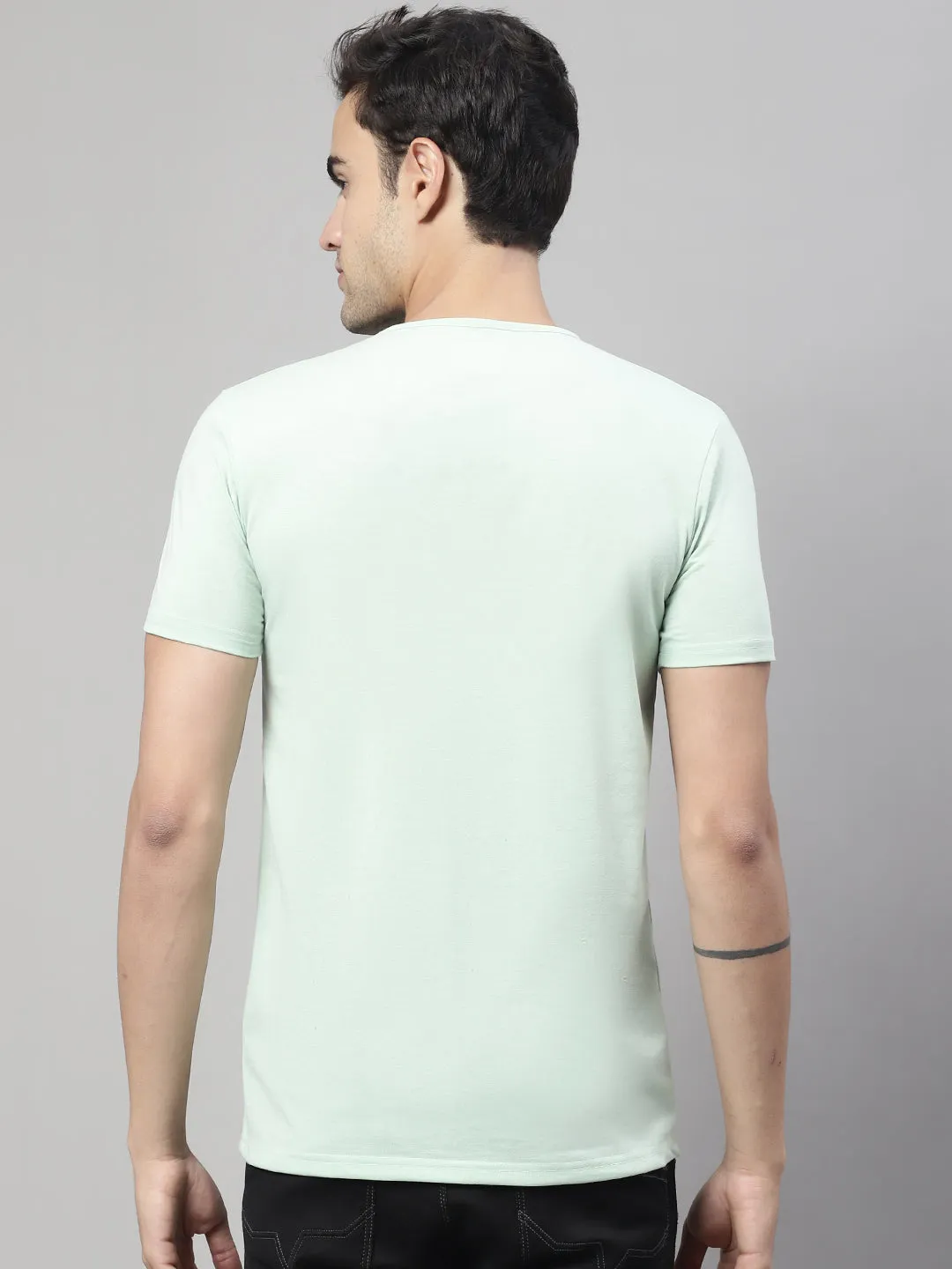 Vimal Jonney Round Neck Cotton Printed Light Green T-Shirt for Men