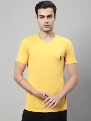 Vimal Jonney Round Neck Cotton Solid Yellow T-Shirt for Men