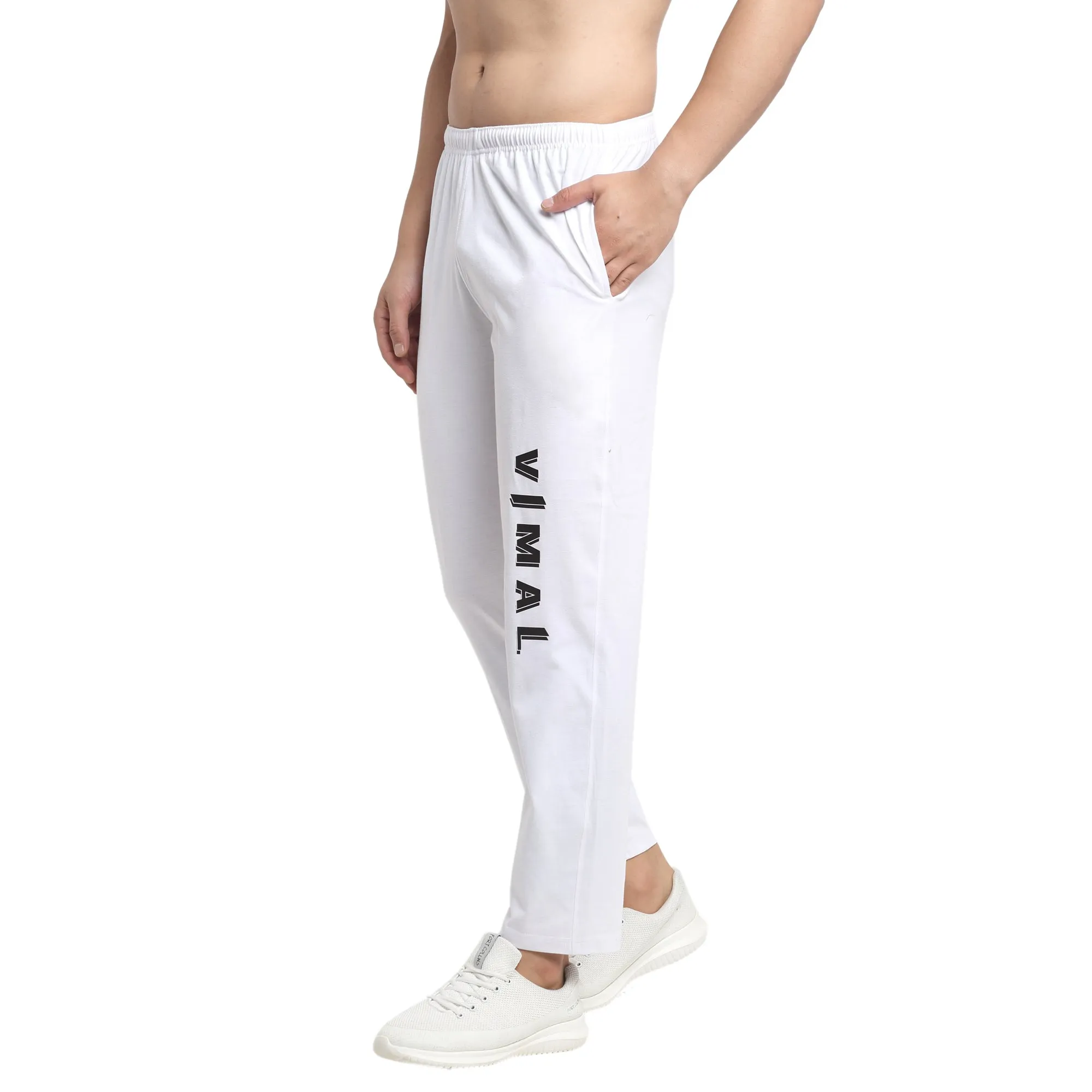 Vimal Jonney White Cotton Trackpant For Men's