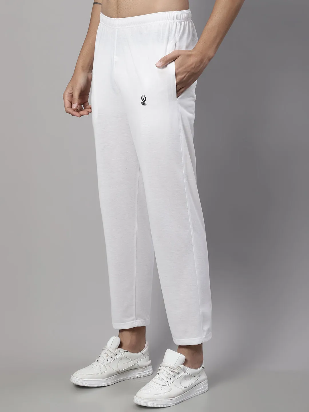 Vimal Jonney White Regular fit Cotton Trackpant for Men