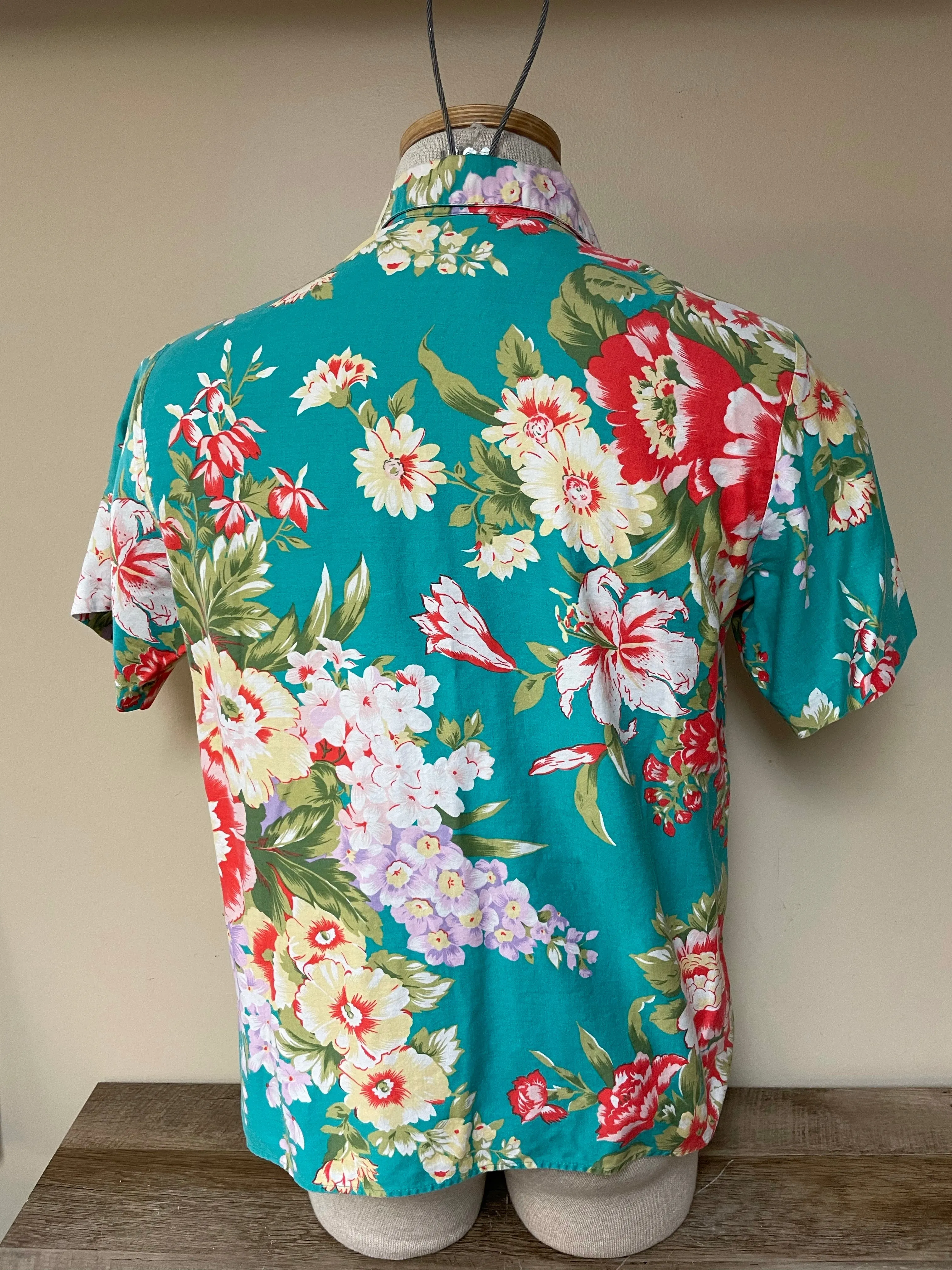 Vintage Wyndham Collection Womens Hawaiian Floral Short Sleeve Blouse Top Medium