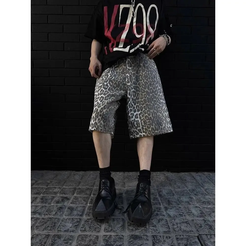 Wiaofellas  -  American retro leopard print camouflage casual men shorts Y2k Trendy brand Harajuku straight leg men and women pants
