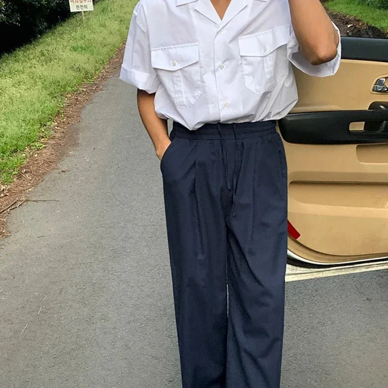 WIAOFELLAS  -  Lazy Style Drapey Casual Pants Men Summer Loose Linen Long Pants Korean Style Trendy Straight-leg Floor Mopping Aesthetic Urban